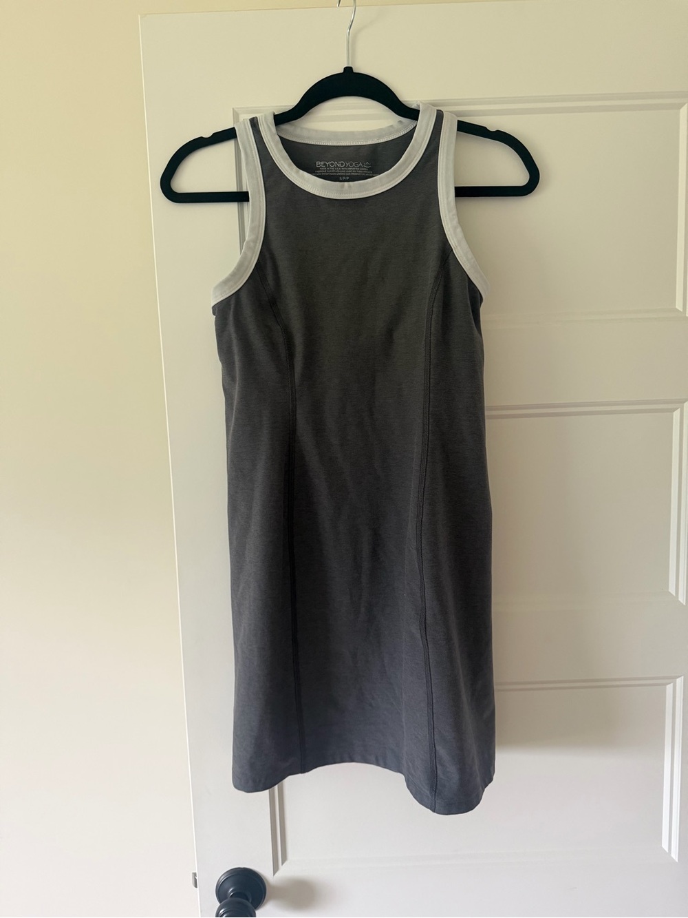 Beyond Yoga Charcoal Gray Tank Dress with White Trim
